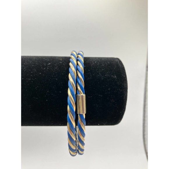 2 Matching Blue & Gold Stainless Steel Bangle Bracelets - Picture 6 of 6